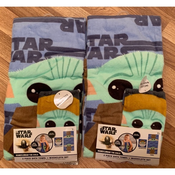 Disney Other - 🆕 TWO SETS Disney Baby Yoda Star Wars The Mandalorian Bath Towel Washcloth Set